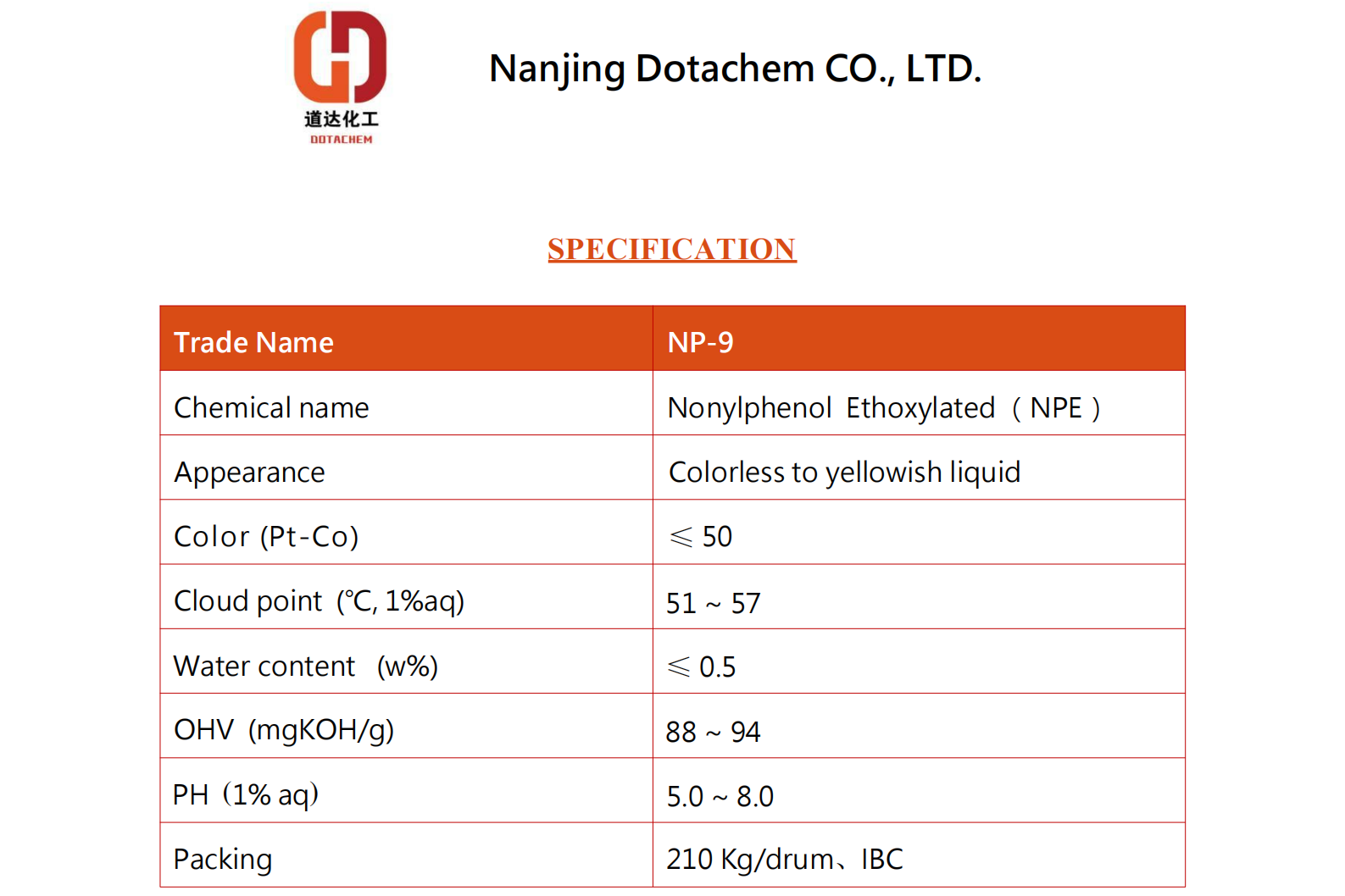 Nonilfenol Etoxilált-9-TDS-Dotachem